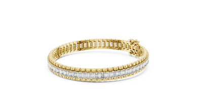 Emerald Cut Moissanite Link Tennis Bracelet in yellow 925 sterling silver, view 2