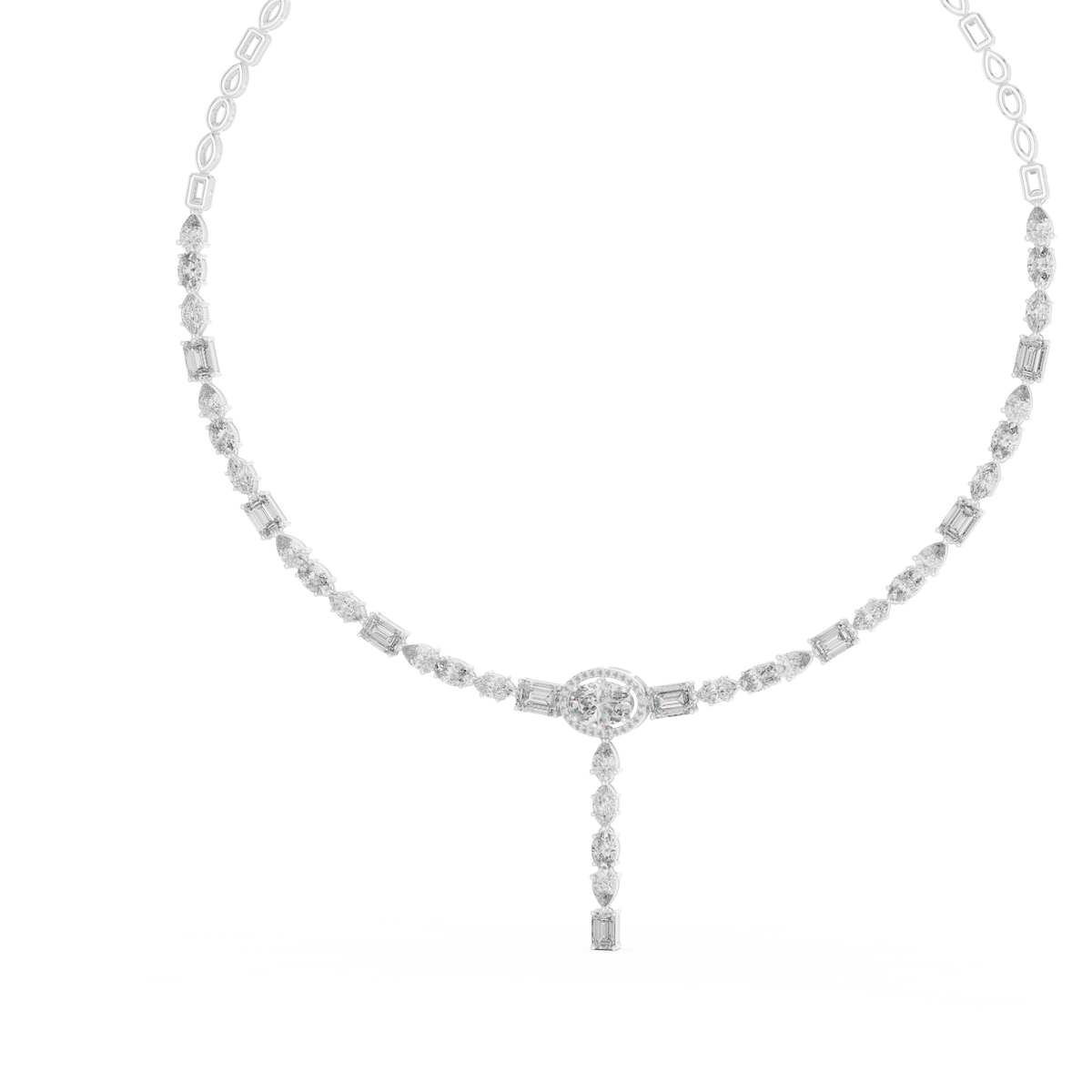 Mixed Shape Lariat Necklace in white 925 sterling silver, view 2