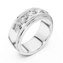 Five Stone Channel Set Moissanite Wide Band in white 925 sterling silver, view 2