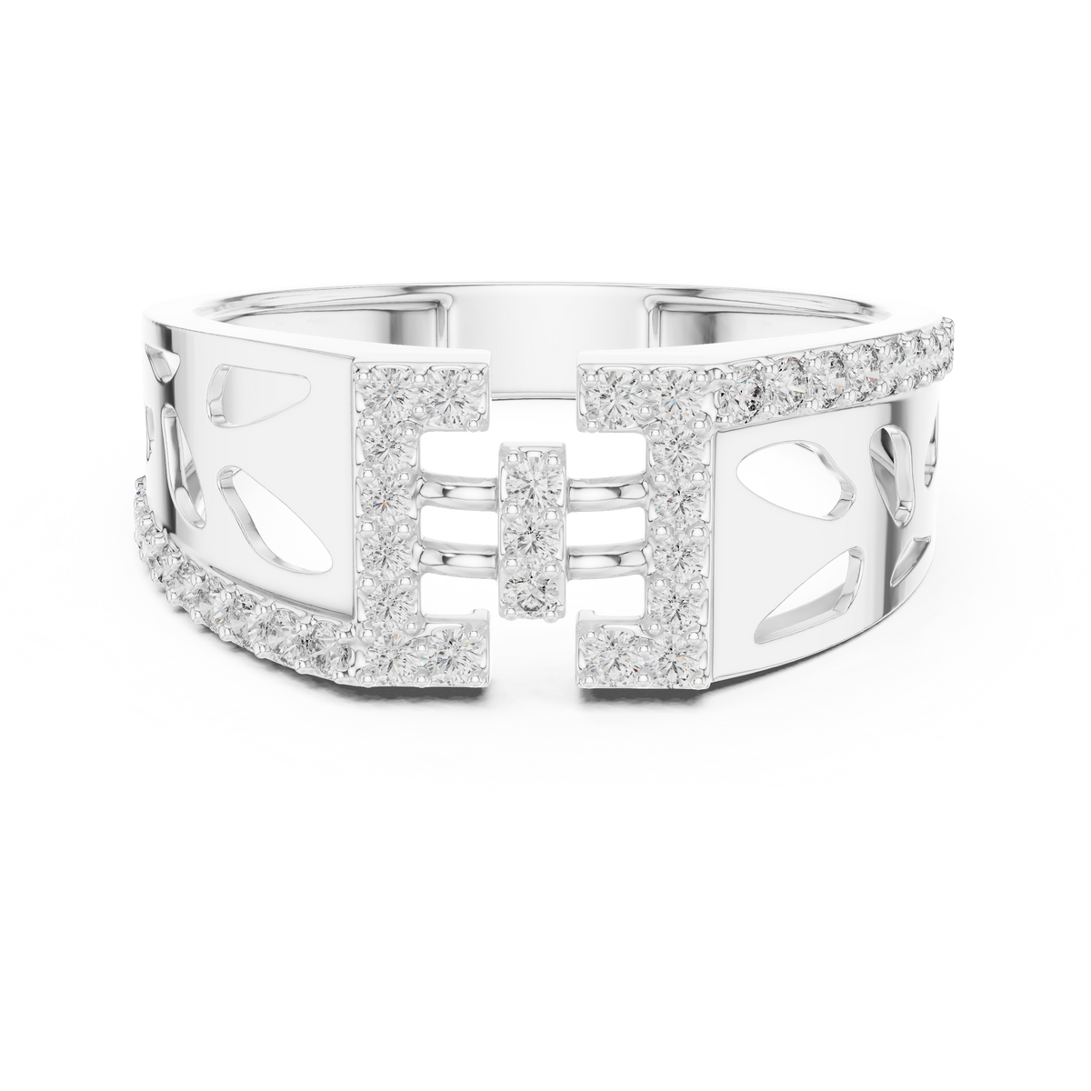 Geometric Bracket Pavé Openwork Moissanite Band in white 925 sterling silver, view 4