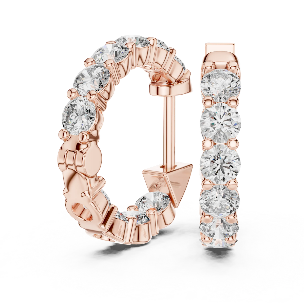 Moissanite inside out hoop earrings in rose 925 sterling silver, view 1