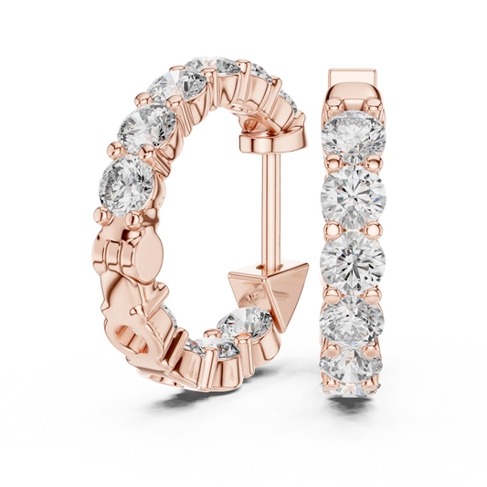 Moissanite inside out hoop earrings in rose 925 sterling silver, view 1