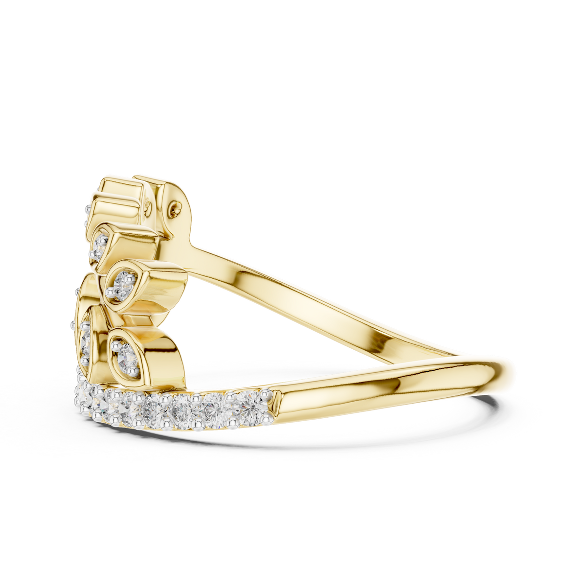 Pavé Leaf Vine Moissanite Ring in yellow 925 sterling silver, view 3