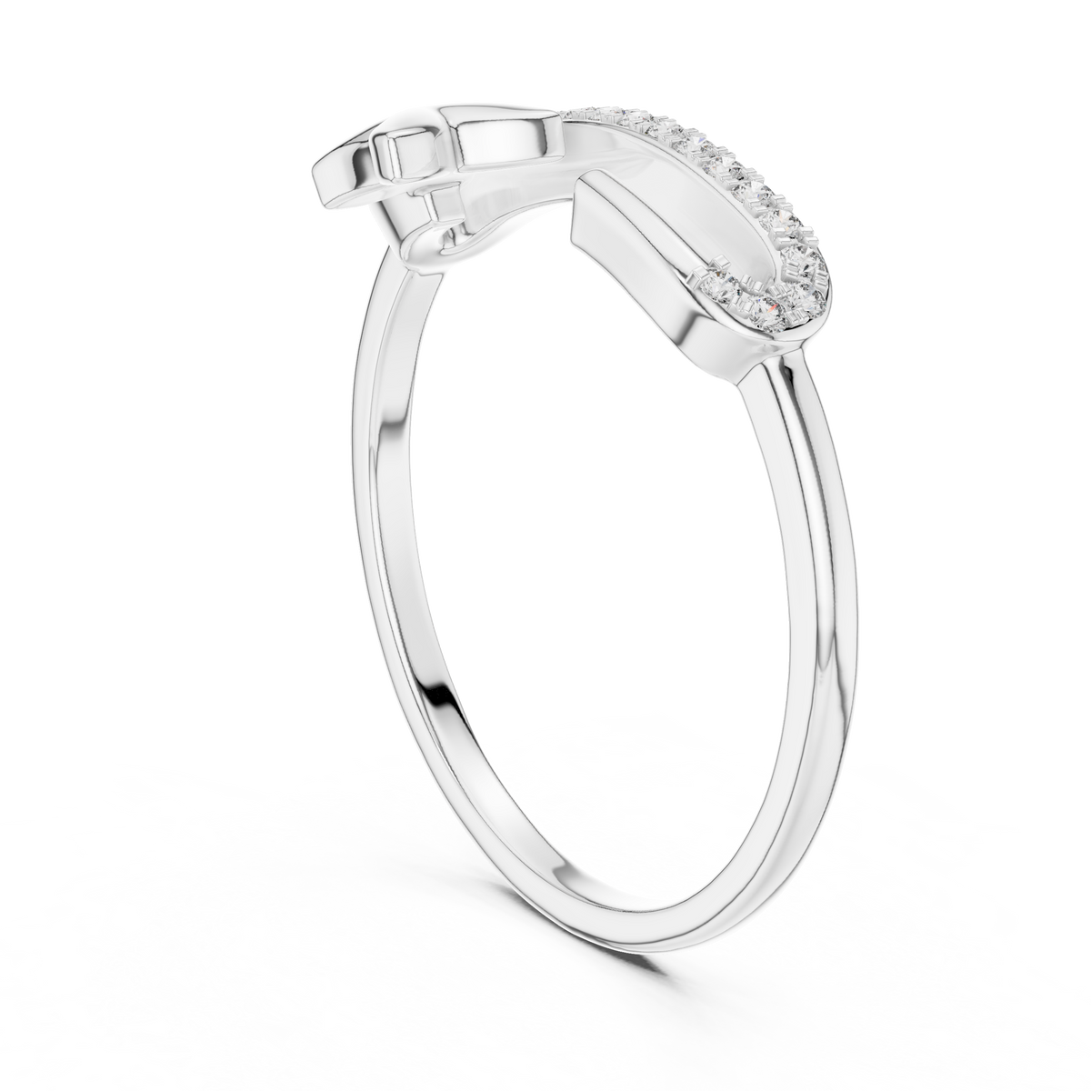Pavé Bar Moissanite Ring with Clover Accent in white 925 sterling silver, view 1