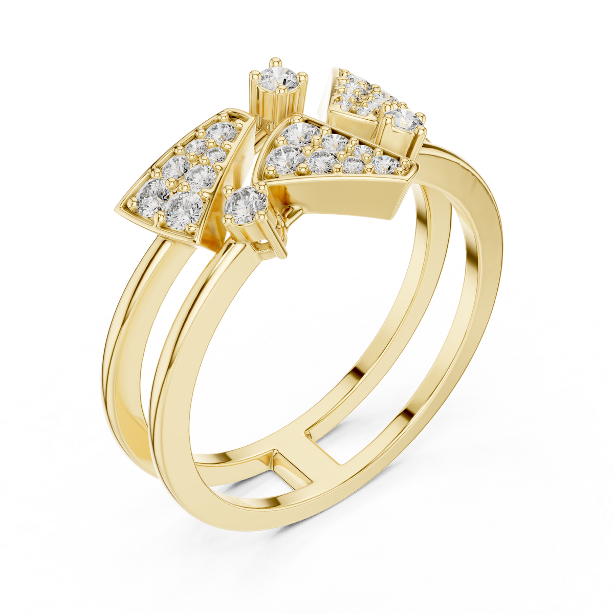Geometric Pavé Triangle Double Band Moissanite Ring in yellow 925 sterling silver, view 2
