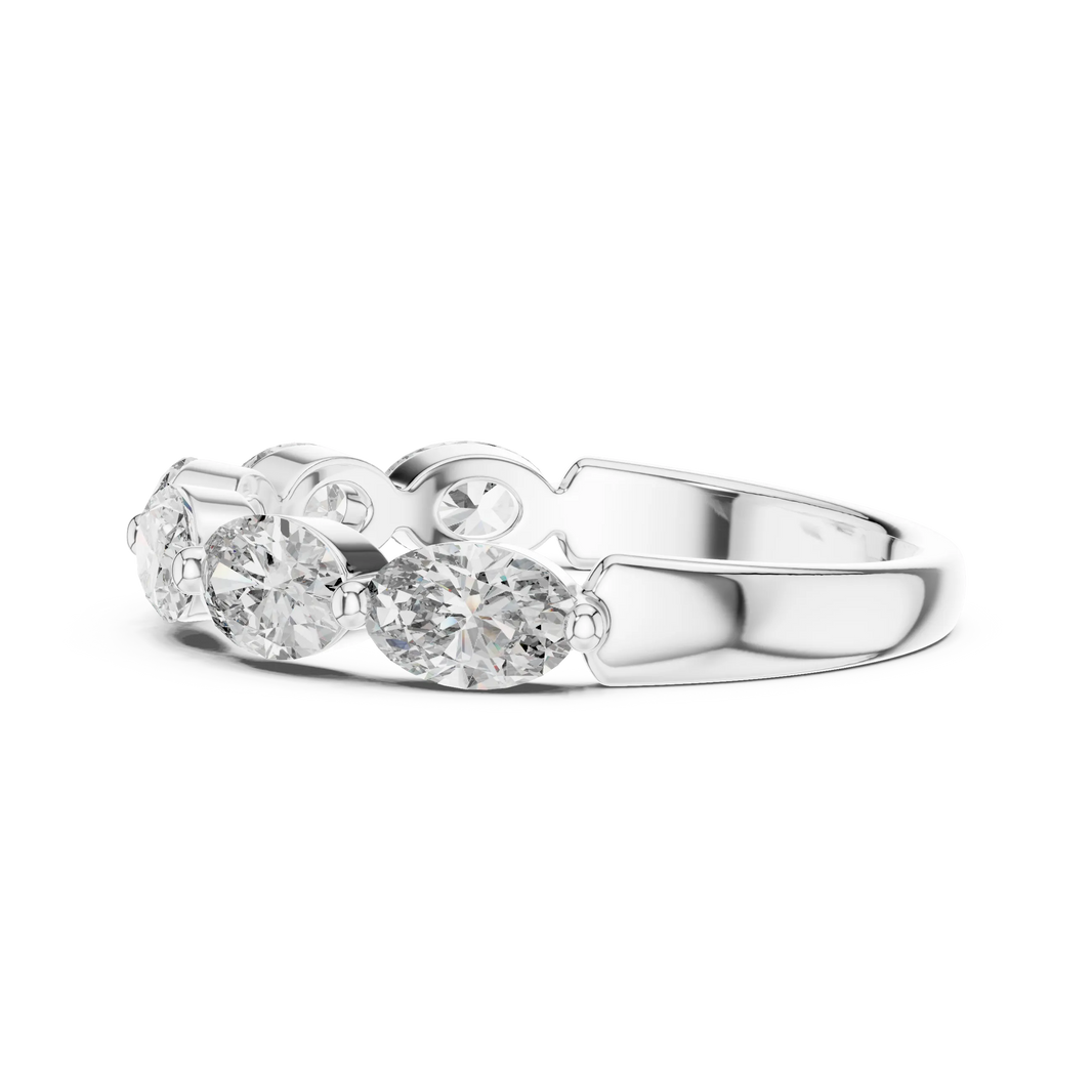 East-West Oval Moissanite Half Eternity Band in white 925 sterling silver, view 3