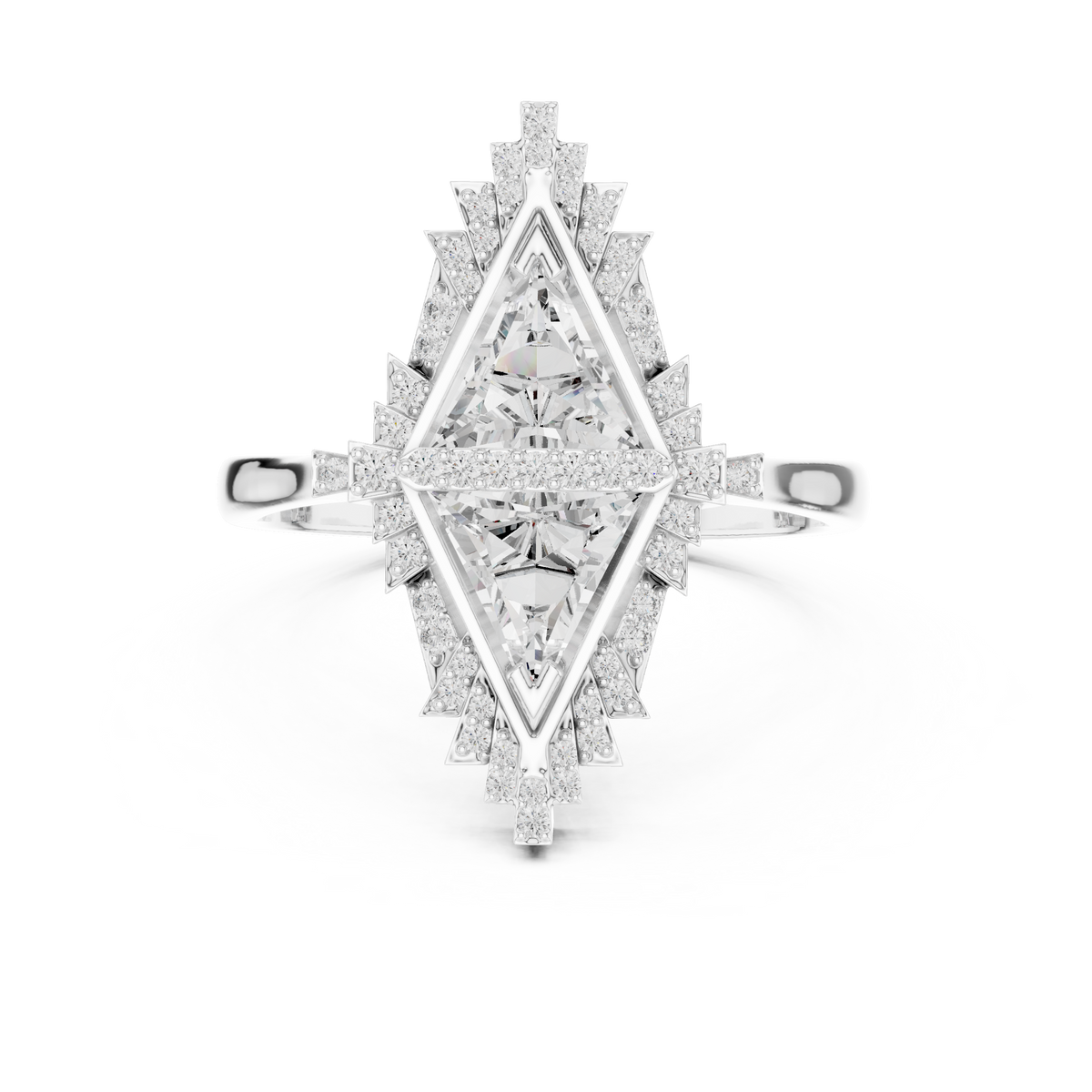 Art Deco Twin Triangle Moissanite Cocktail Ring in white 925 sterling silver, view 4