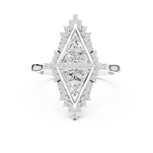 Art Deco Twin Triangle Moissanite Cocktail Ring in white 925 sterling silver, view 4