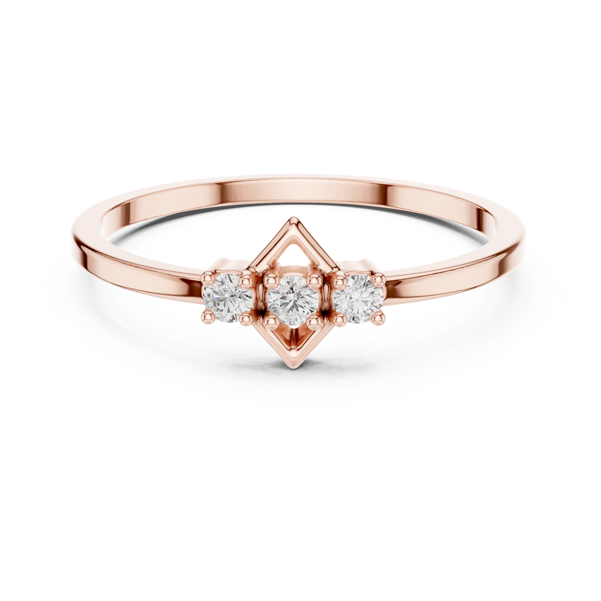 Three-Stone Geometric Frame Moissanite Ring in rose 925 sterling silver, view 4