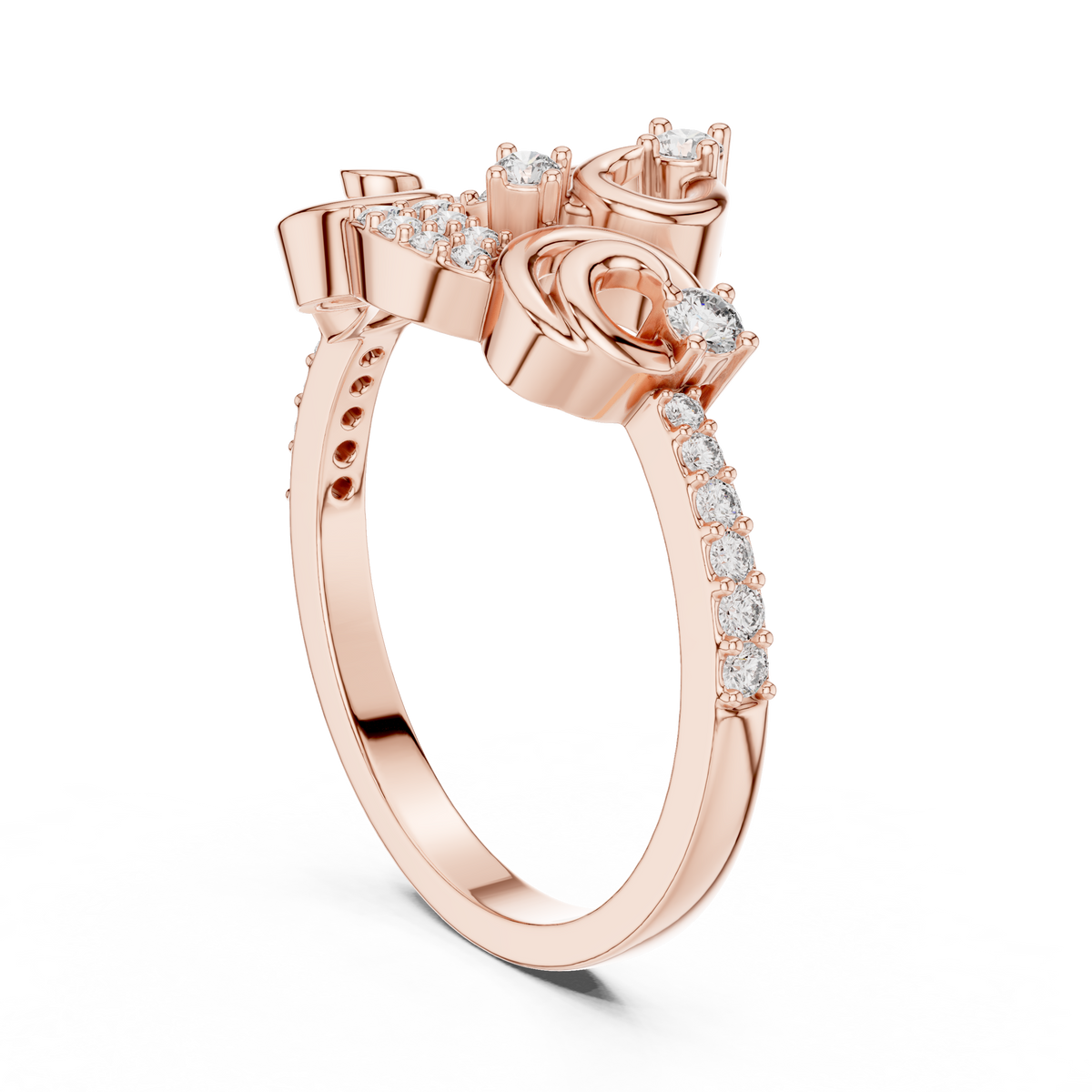 Pavé Scroll Swirl Moissanite Fashion Ring in rose 925 sterling silver, view 1