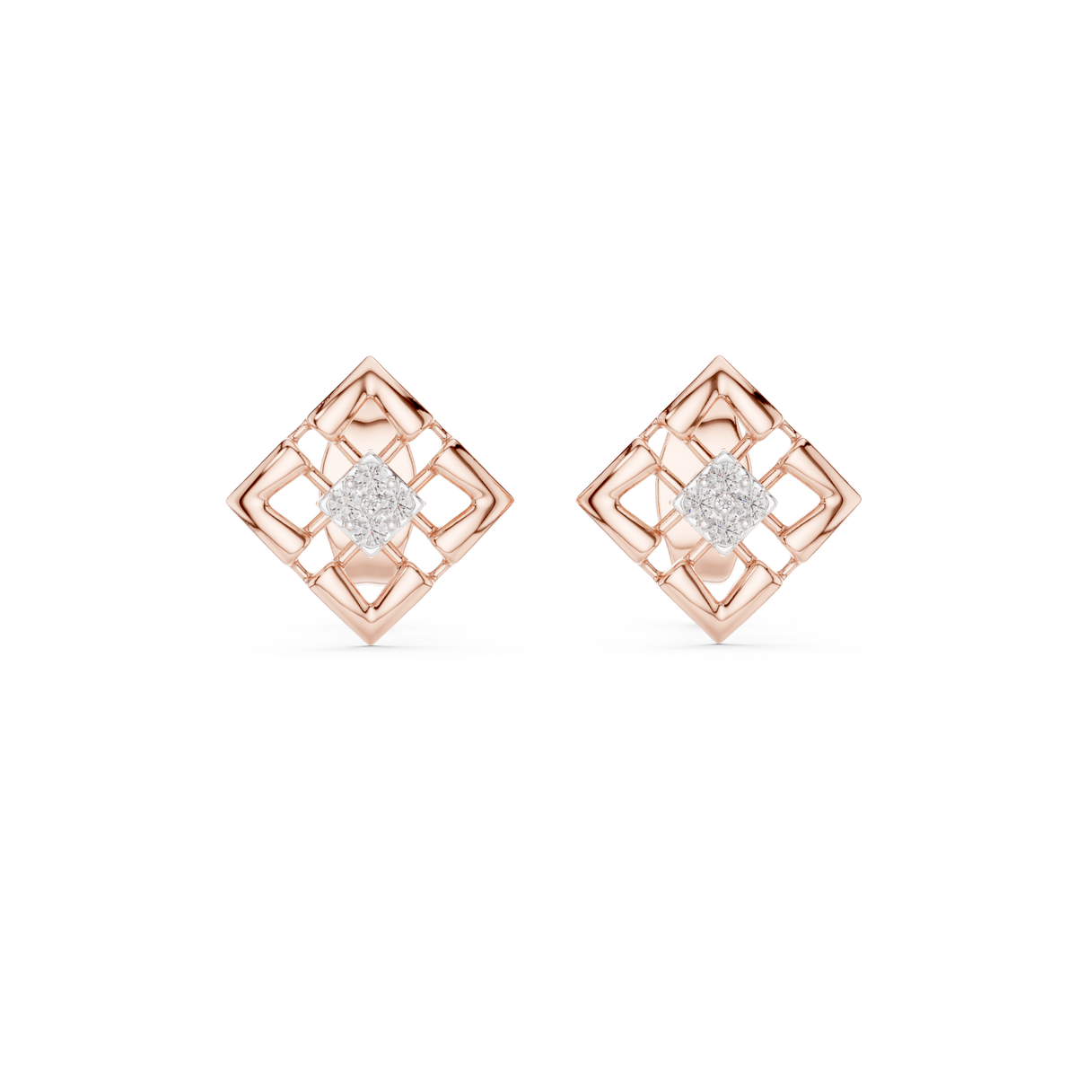 Moissanite Geometric Square Cluster Stud Earrings in rose 925 sterling silver, view 4