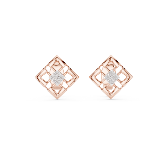 Moissanite Geometric Square Cluster Stud Earrings in rose 925 sterling silver, view 4