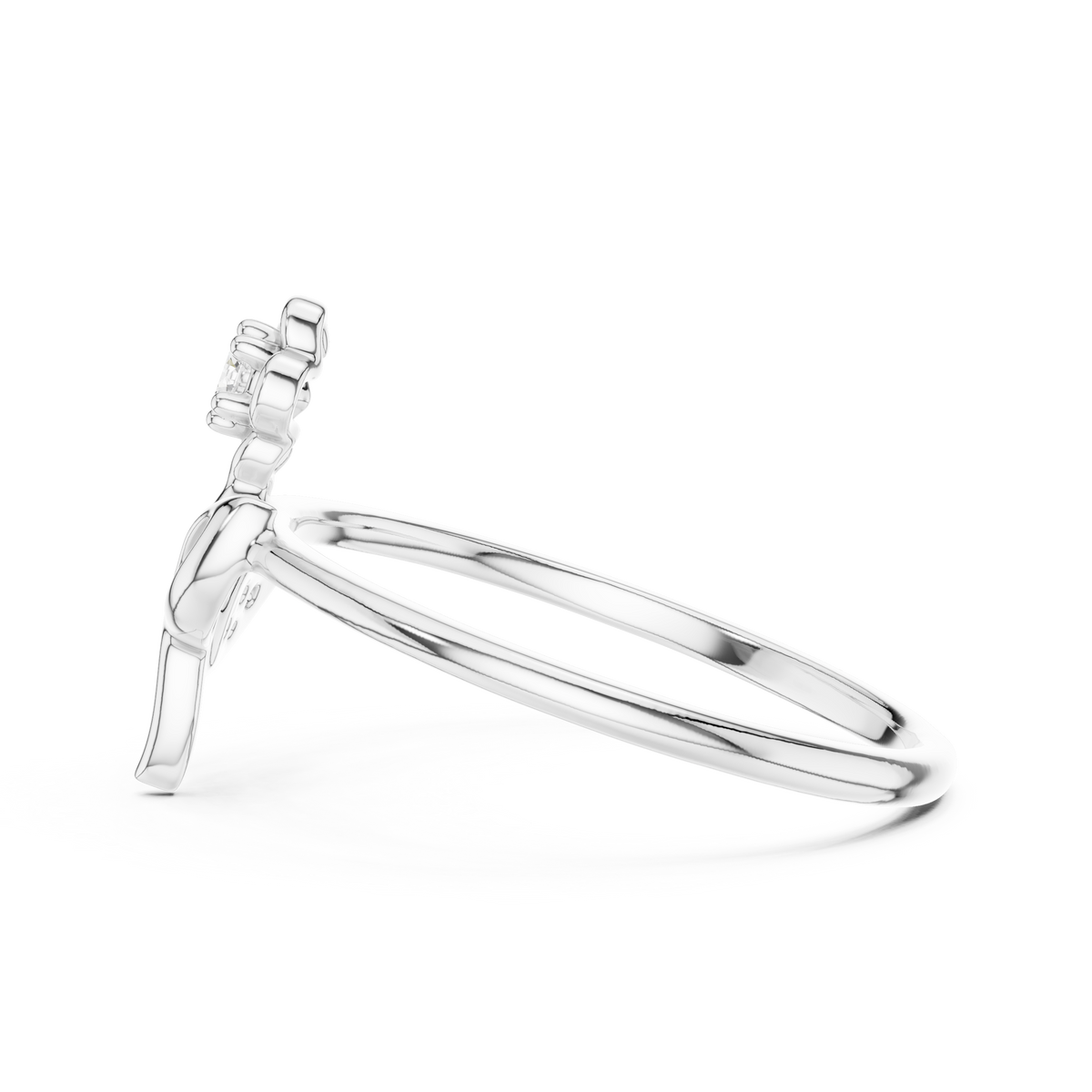 Flower on Stem Moissanite Ring in white 925 sterling silver, view 3