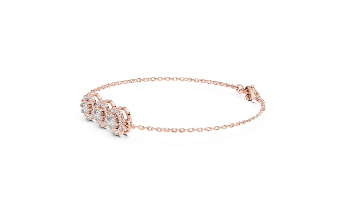 Triple Halo Moissanite Chain Bracelet in rose 925 sterling silver, view 2