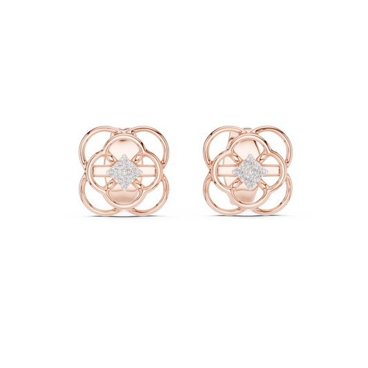 Moissanite Quatrefoil Cluster Stud Earrings in rose 925 sterling silver, view 4