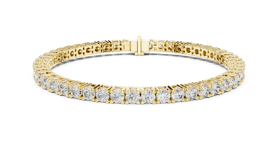 Round Four Prong Moissanite Tennis Bracelet in yellow 925 sterling silver, view 1