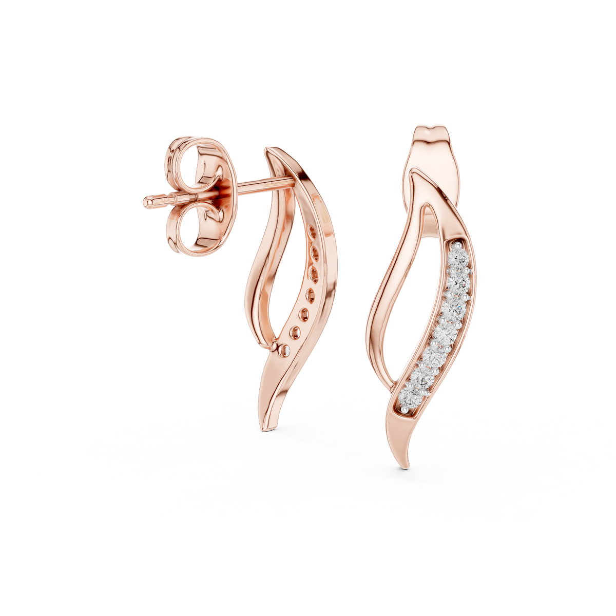 Moissanite Pavé Wave Stud Earrings in rose 925 sterling silver, view 1