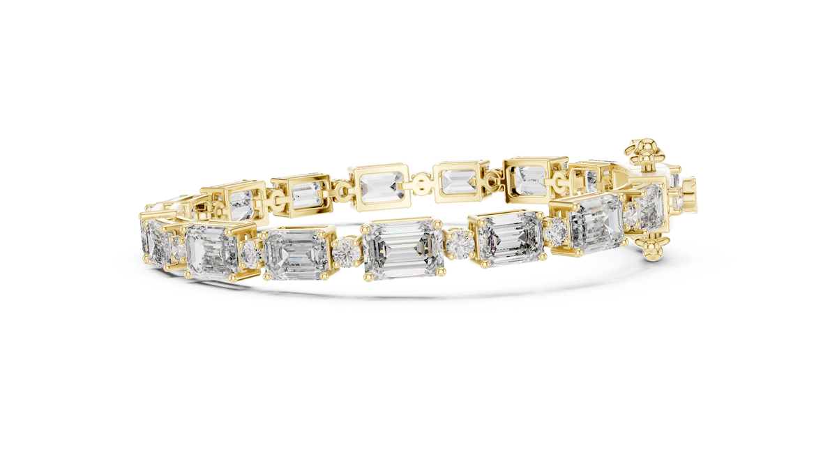 Emerald Cut Station Moissanite Link Bracelet in yellow 925 sterling silver, view 4