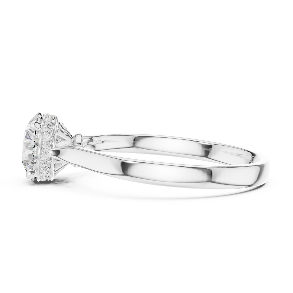 Round Hidden Halo Moissanite Solitaire Ring in white 925 sterling silver, view 3
