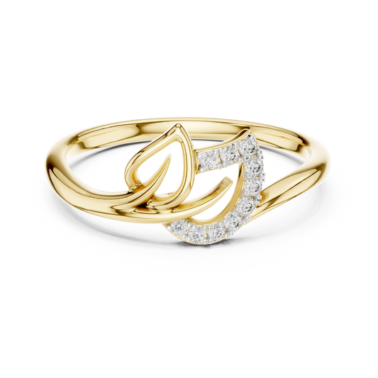 Open Leaf and Crescent Moissanite Ring in yellow 925 sterling silver, view 4