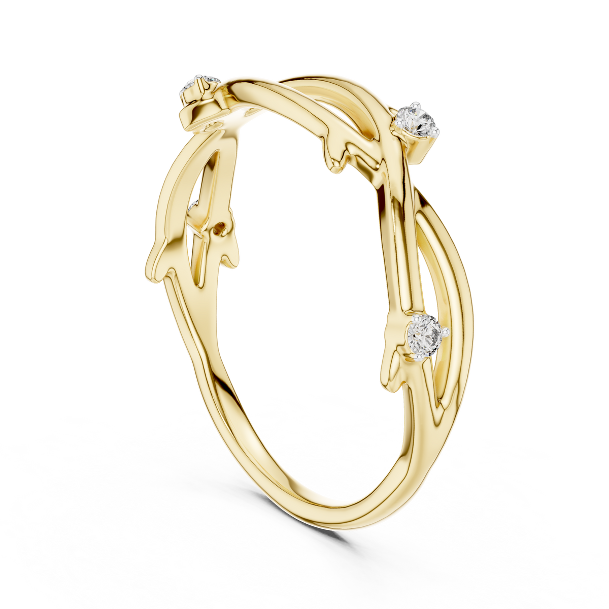 Twig Vine Moissanite Ring in yellow 925 sterling silver, view 1