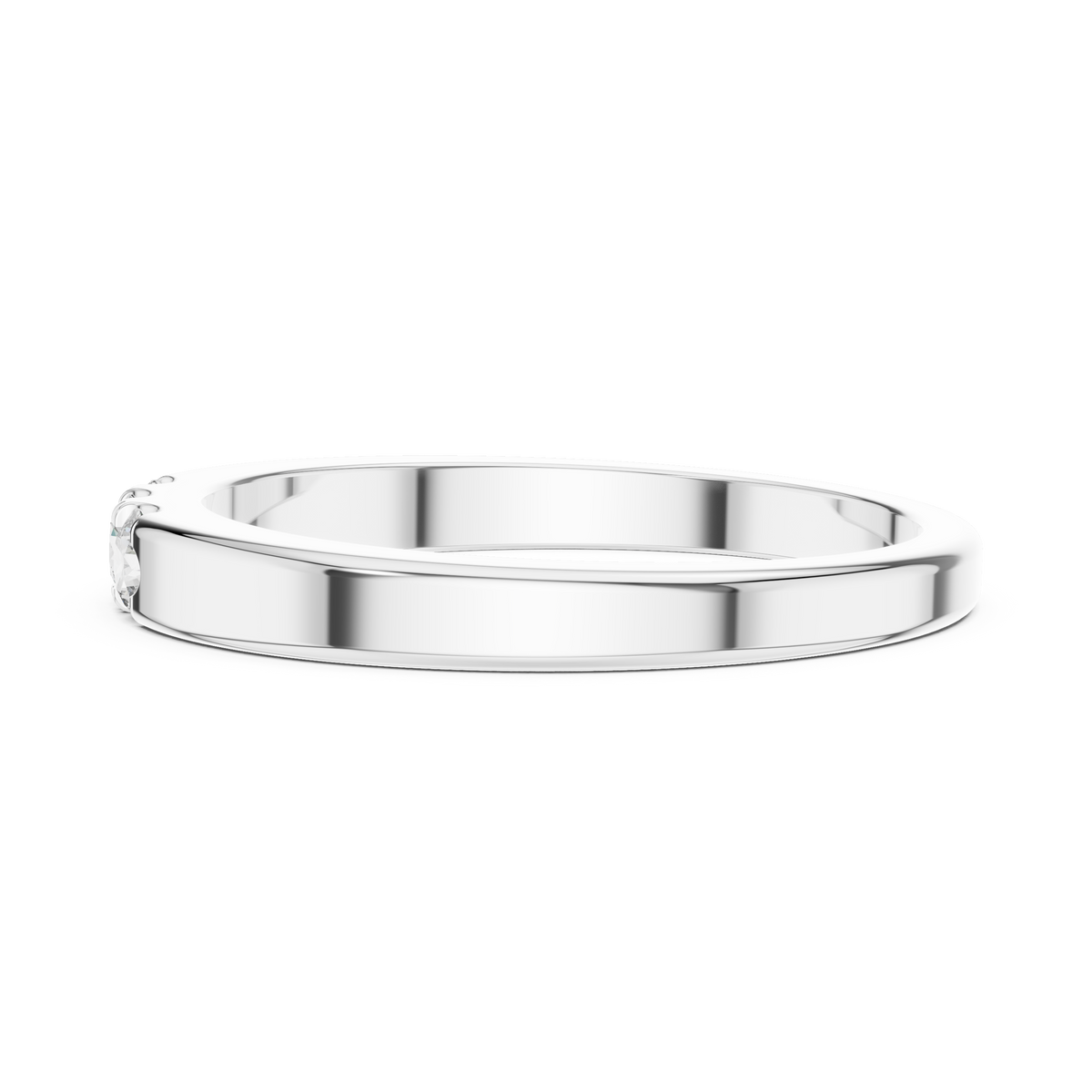 Three Stone Flat Moissanite Band in white 925 sterling silver, view 3