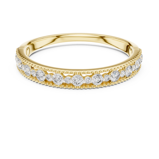 Vintage Milgrain Moissanite Half Eternity Band in yellow 925 sterling silver, view 4
