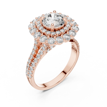Round Cluster Halo Moissanite Engagement Ring in rose 925 sterling silver, view 2