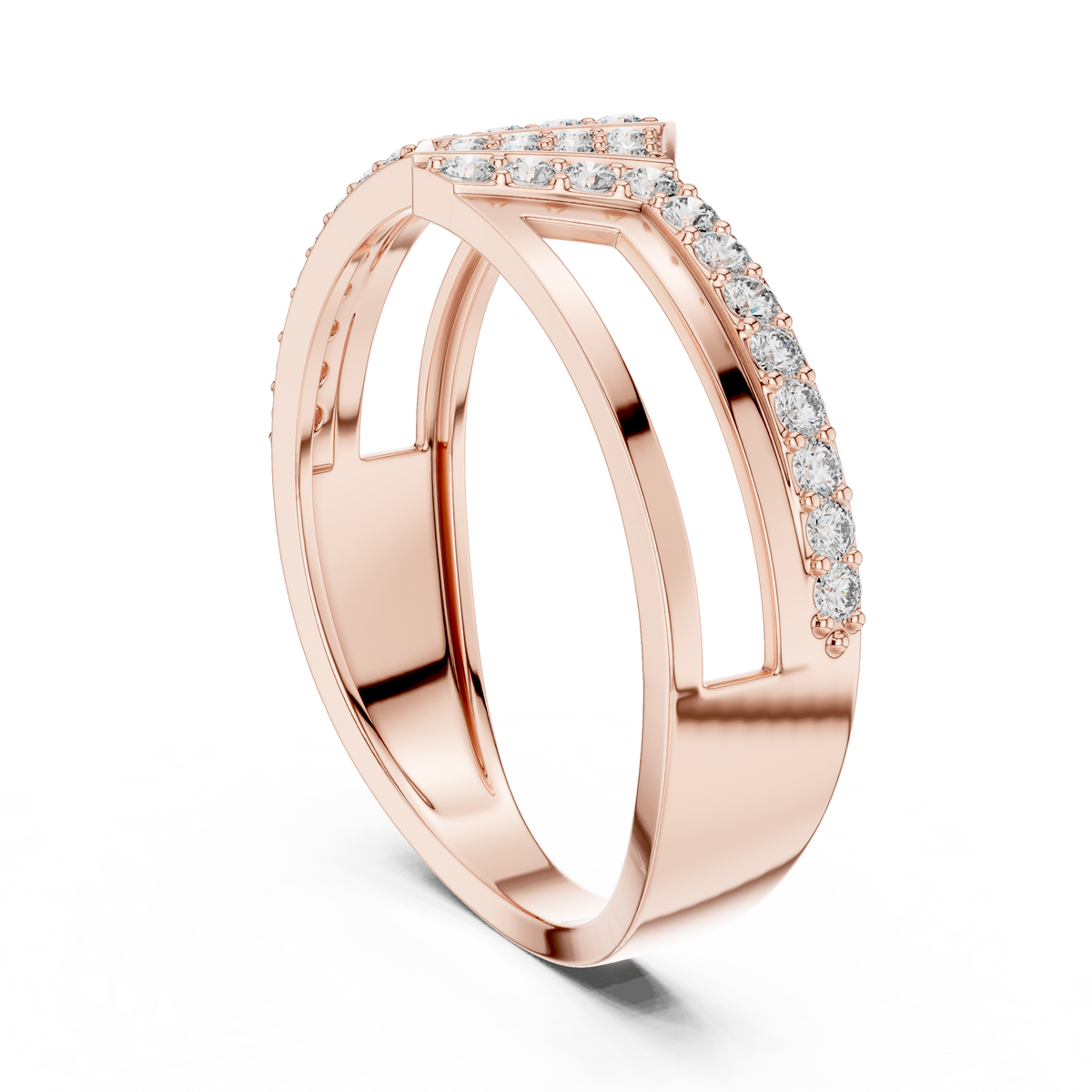 Crossover Pavé Panel Moissanite Band in rose 925 sterling silver, view 1