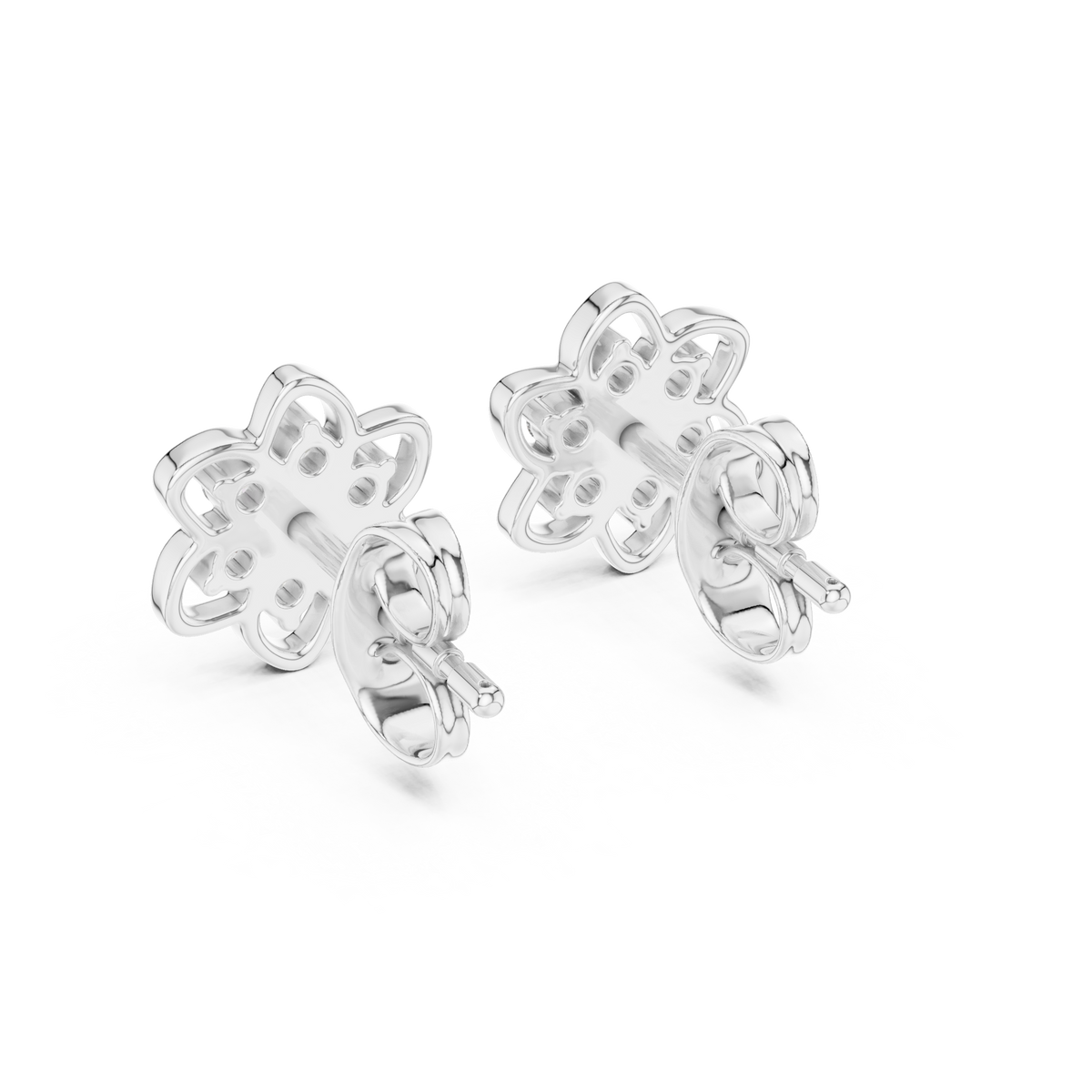 Moissanite Flower Cluster Stud Earrings in white 925 sterling silver, view 3
