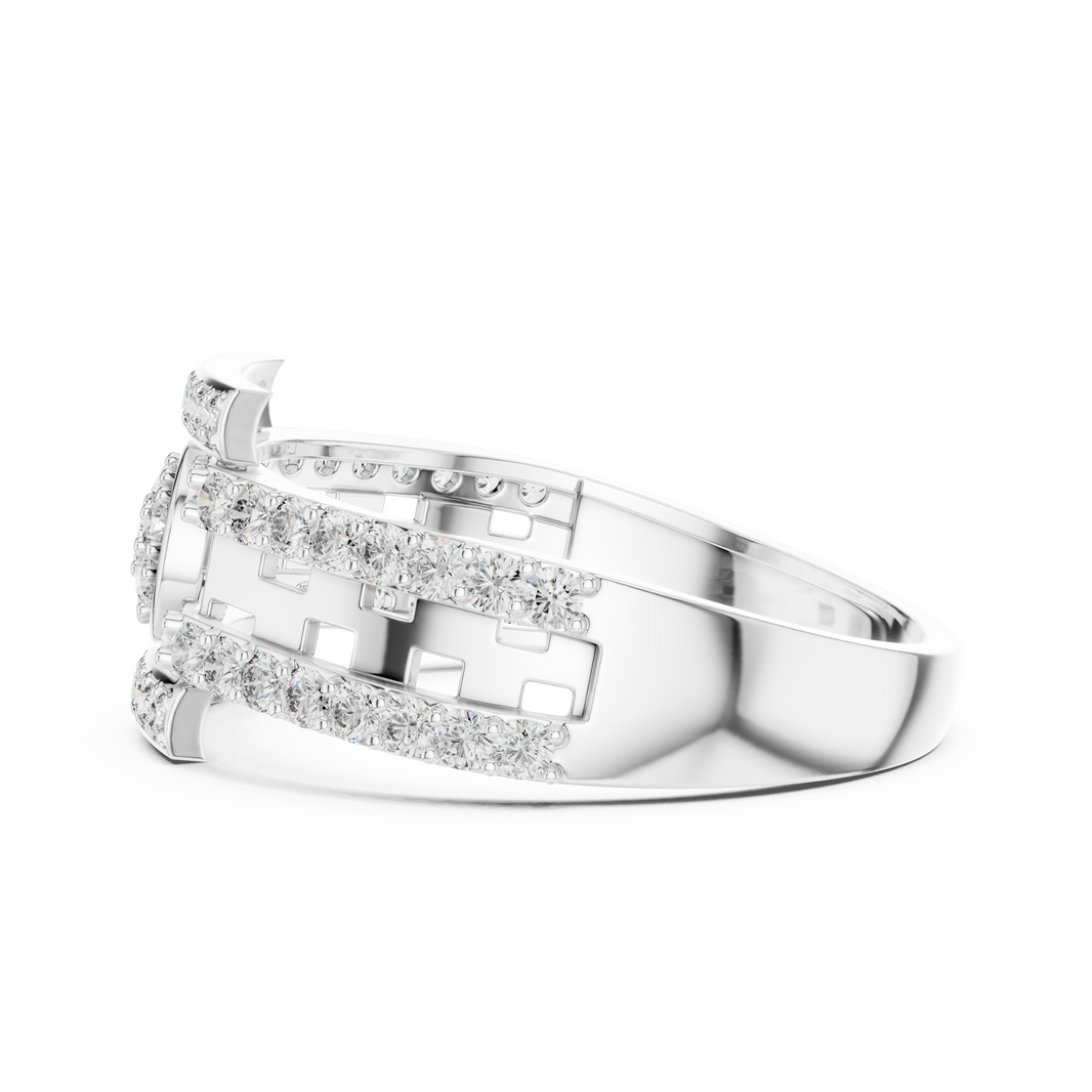Round Cluster Multi-Row Moissanite Statement Band in white 925 sterling silver, view 3