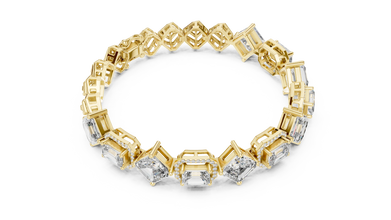 Asscher and Emerald Halo Station Moissanite Bracelet in yellow 925 sterling silver, view 3