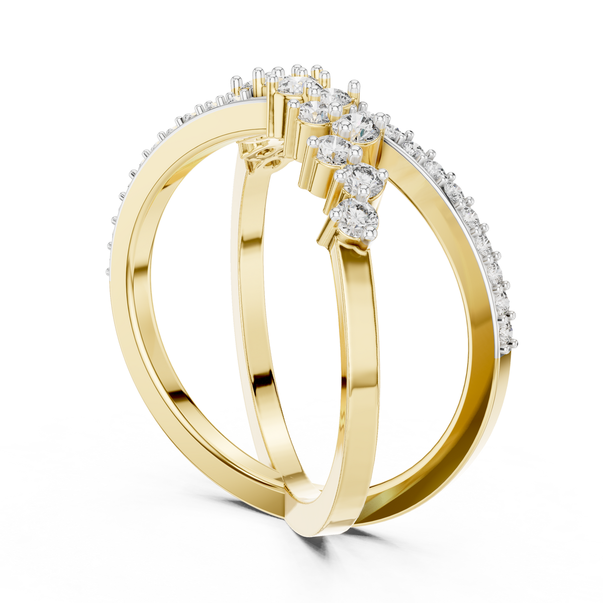 Crossover X Cluster Moissanite Ring in yellow 925 sterling silver, view 1