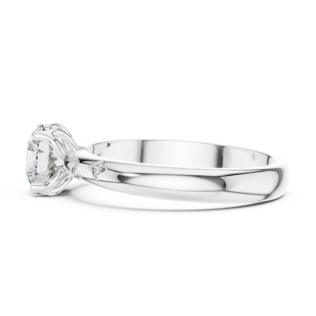 Round Solitaire Moissanite Ring with Bezel Accents in white 925 sterling silver, view 3