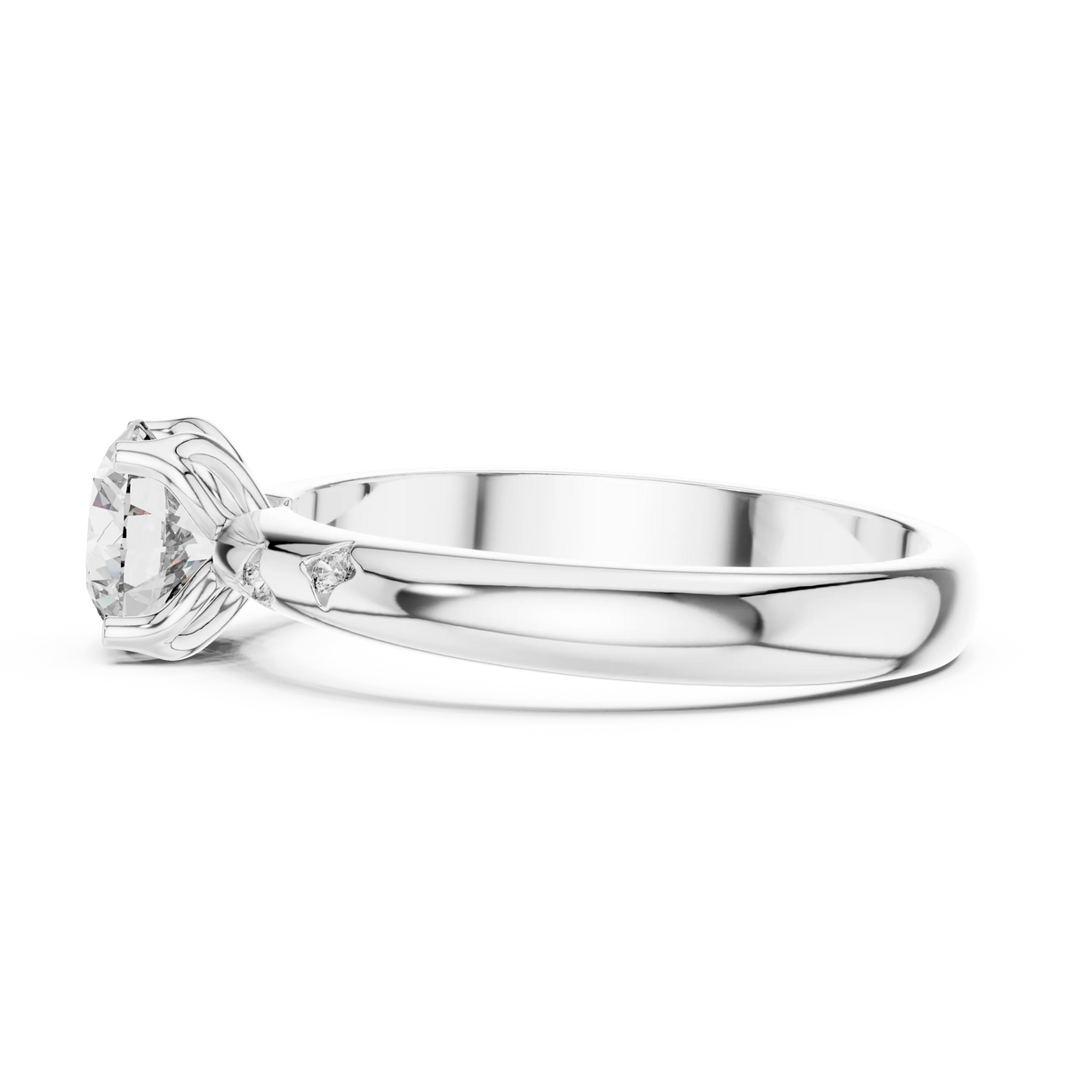 Round Solitaire Moissanite Ring with Bezel Accents in white 925 sterling silver, view 3