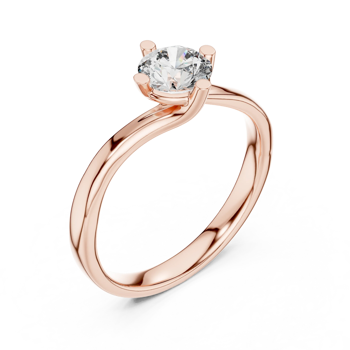 Round Solitaire Moissanite Bypass Twist Ring in rose 925 sterling silver, view 2