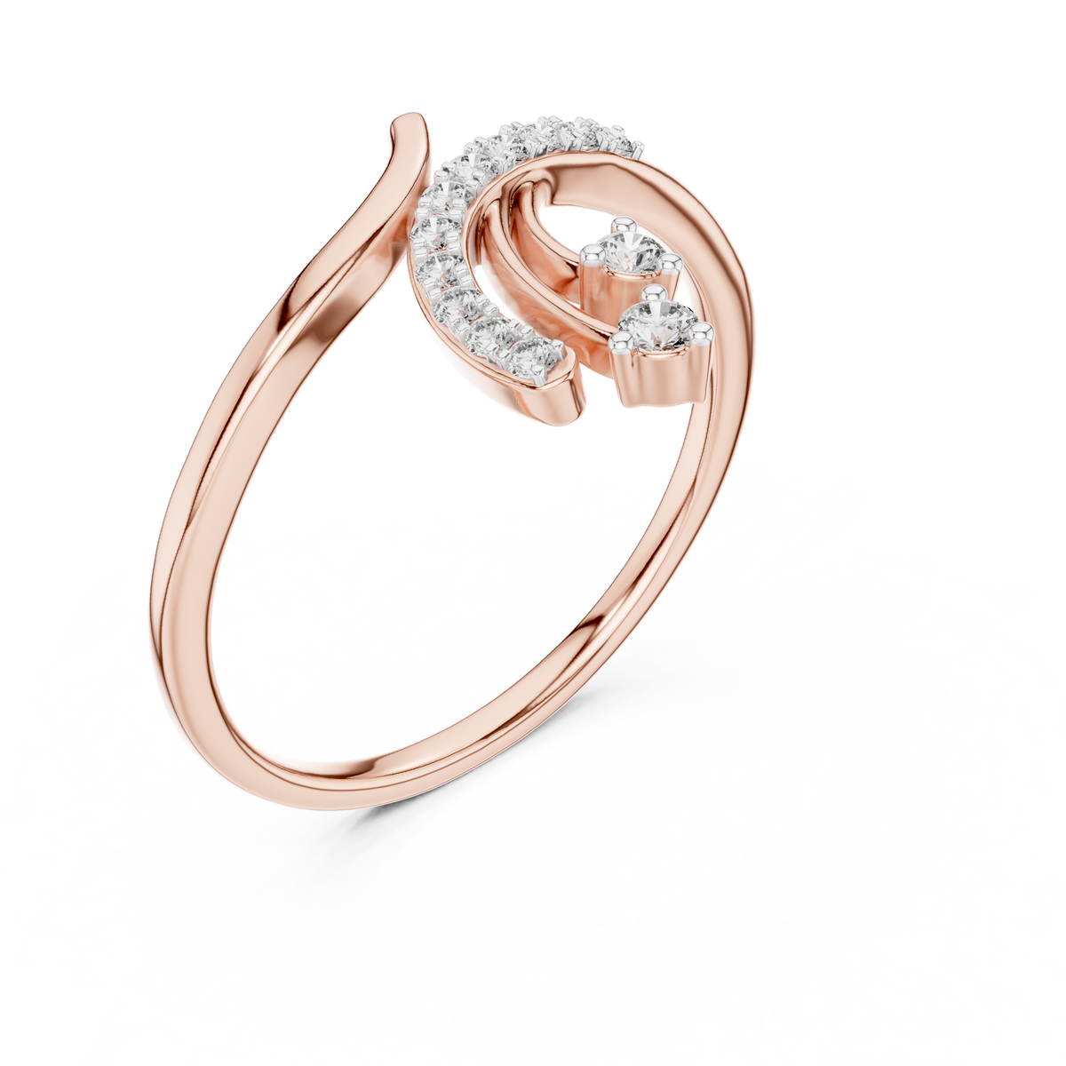 Shooting Star Spray Moissanite Ring in rose 925 sterling silver, view 2