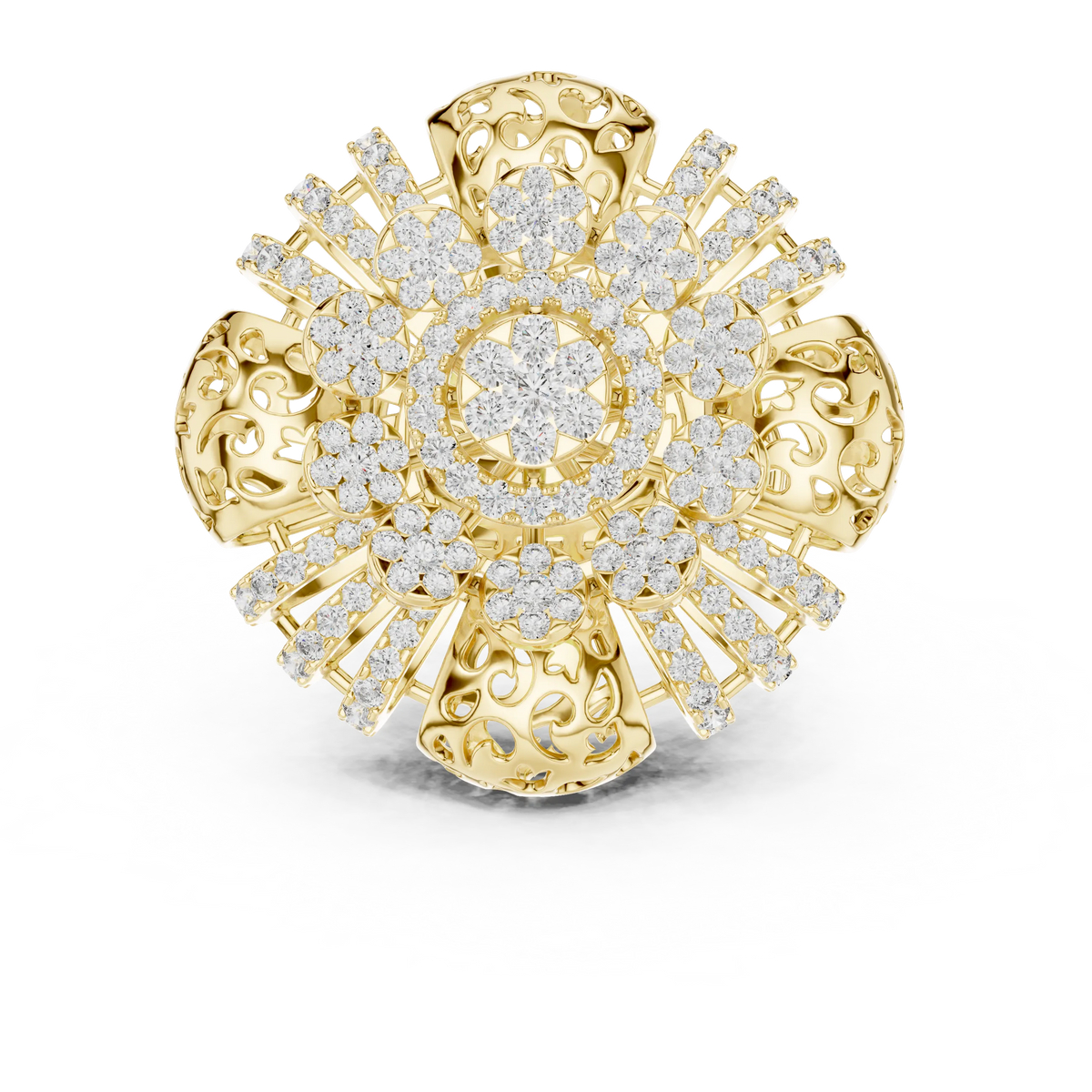 Flower Cluster Moissanite Cocktail Ring in yellow 925 sterling silver, view 4