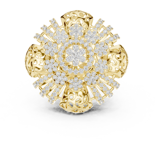Flower Cluster Moissanite Cocktail Ring in yellow 925 sterling silver, view 4