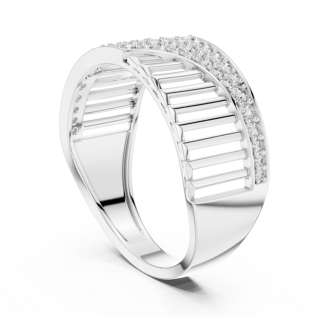 Men's Diagonal Wave Pavé and Ribbed Moissanite Band in white 925 sterling silver, view 1