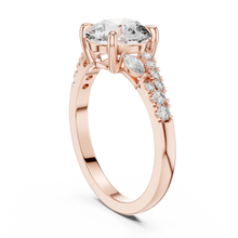 Round Moissanite Engagement Ring with Marquise Accents in rose 925 sterling silver, view 1