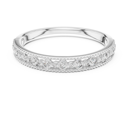 Vintage Milgrain Moissanite Half Eternity Band in white 925 sterling silver, view 4