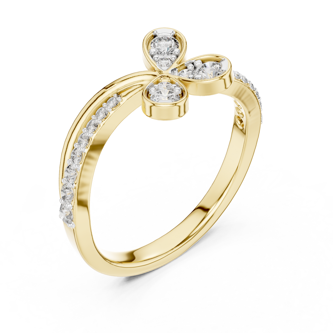 Three Petal Flower Bypass Moissanite Ring in yellow 925 sterling silver, view 2