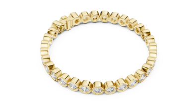 Bezel Set Round Moissanite Tennis Bracelet in yellow 925 sterling silver, view 3