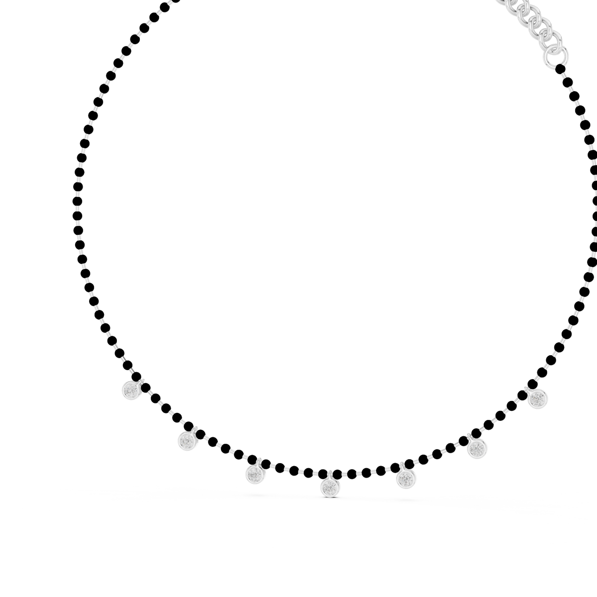 Bezel Station Bead Chain Necklace in white 925 sterling silver, view 2