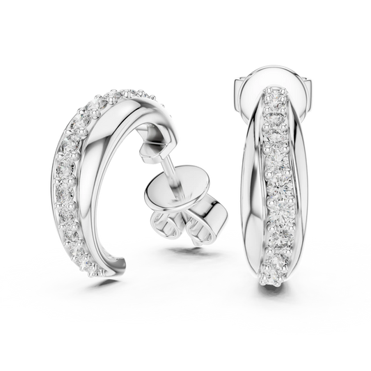 Moissanite graduated pave half hoop earrings in white 925 sterling silver, view 1