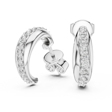 Moissanite graduated pave half hoop earrings in white 925 sterling silver, view 1