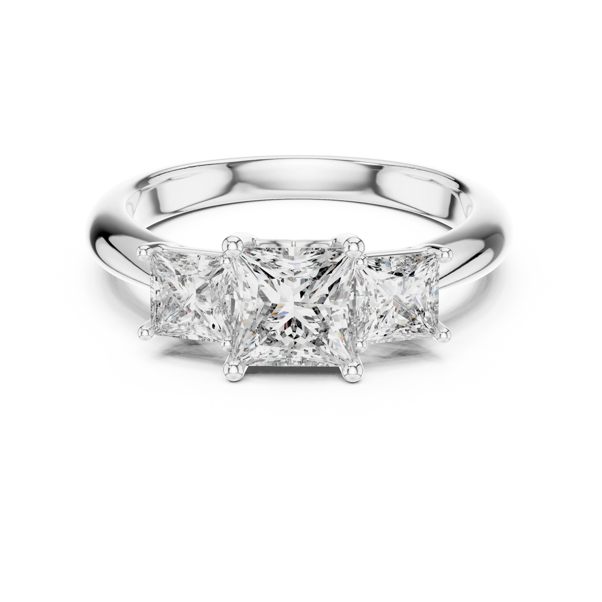 Princess Cut Three Stone Moissanite Ring in white 925 sterling silver, view 4