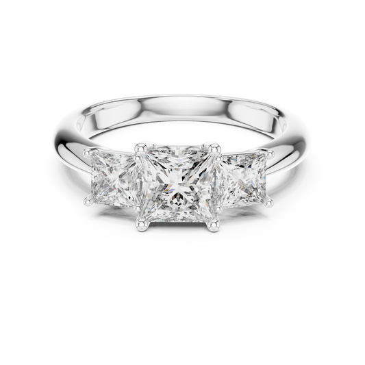 Princess Cut Three Stone Moissanite Ring in white 925 sterling silver, view 4
