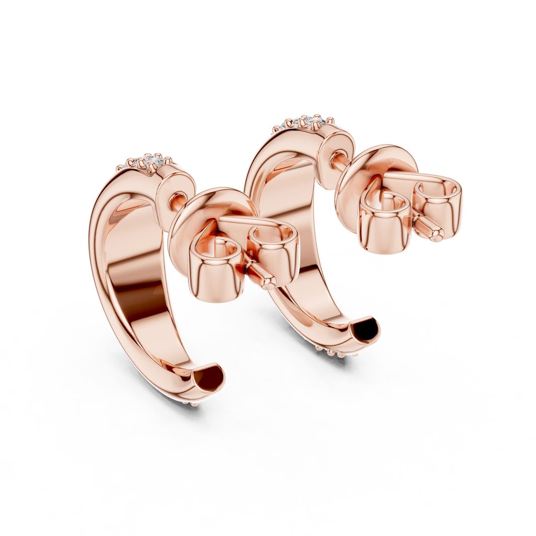 Moissanite graduated pave half hoop earrings in rose 925 sterling silver, view 3